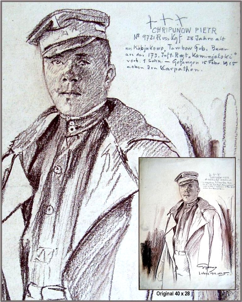 Hans Gyenis, Proträtzeichnung russ.Kgf. Pietr Chripunow, Febr. 1915
