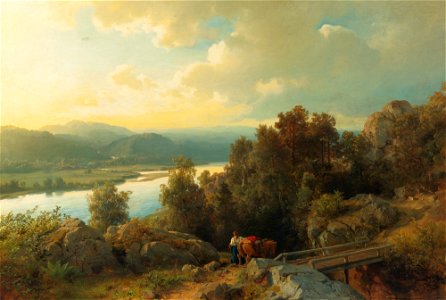 Hans Gude - En innsjø landskapet (1861)