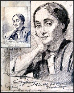Hans Gyenis, Frauen-Porträtzeichnung, Irma hugom, Pe´cs, Juli 1915