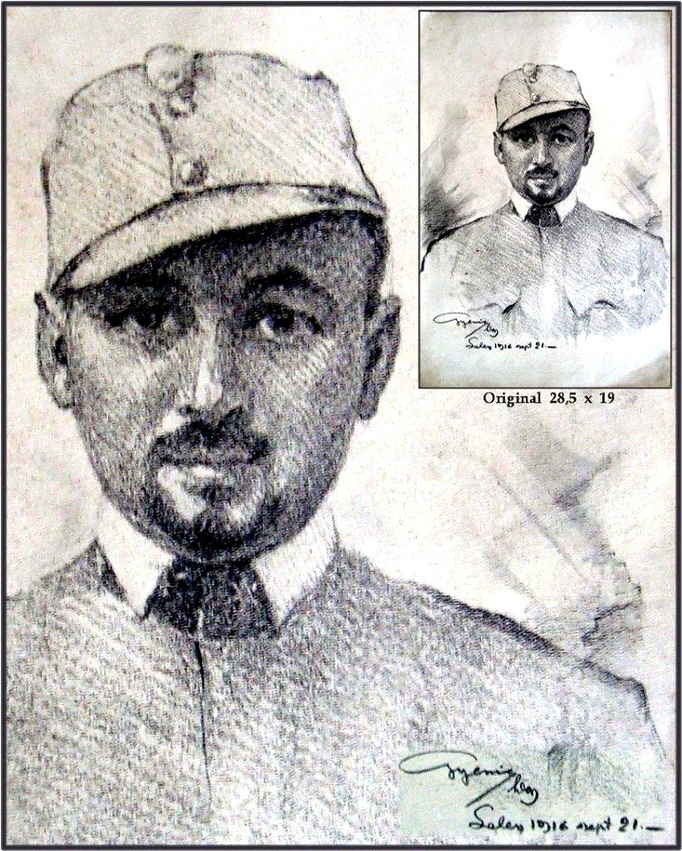 Hans Gyenis, Porträtzeichnung, Soldat in Leles´, Sept. 1916
