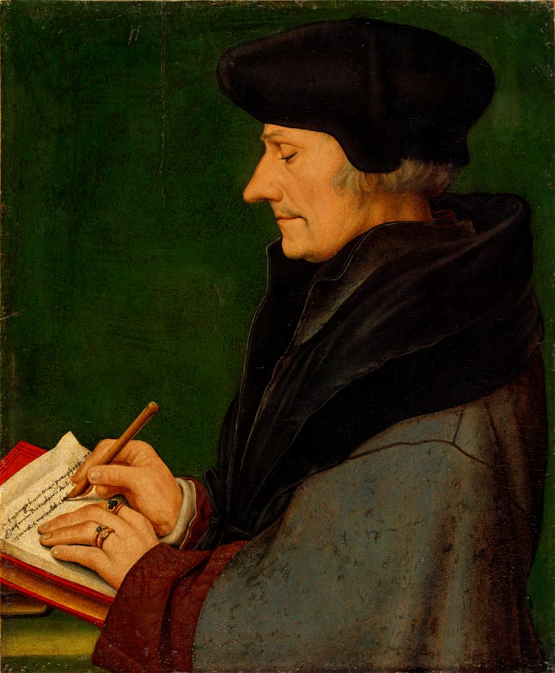 Hans Holbein d. J. - Bildnis des schreibenden Erasmus von Rotterdam, 1523