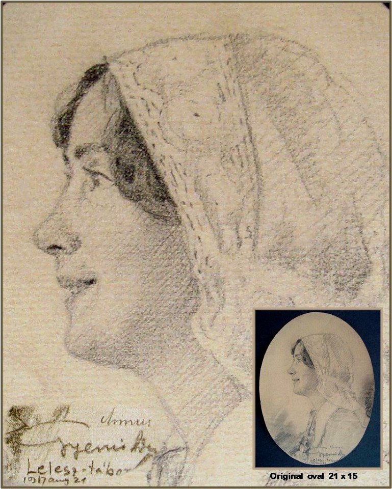 Hans Gyenis, Frauen-Porträtzeichnung Armus oval, August 1917