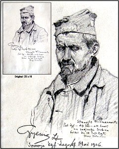 Hans Gyenis, Porträtzeichnung Kgf. Stanojle Wilimanewits, Mai 1916