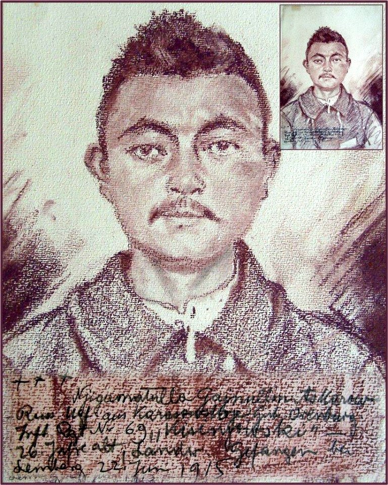 Hans Gyenis, Porträtzeichnung russ.Kgf. Njigumatulla Gajnull. Juni 1915