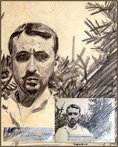 Hans Gyenis, Porträtskizze-Entwurf, Lochham, August 1917