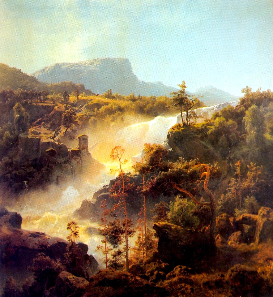 Hans Gude--Tessefossen I Vaga I Middagsbelysning--1848-