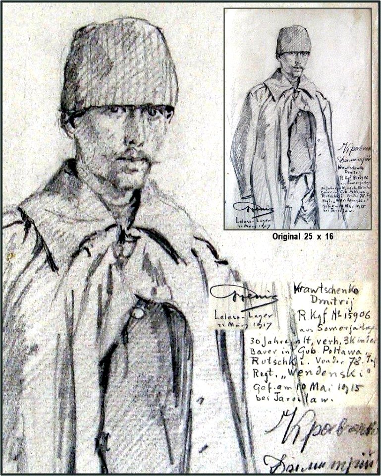 Hans Gyenis, Porträtzeichnung russ.Kgf. Dmitrij Krawtschenko, Mai 1915