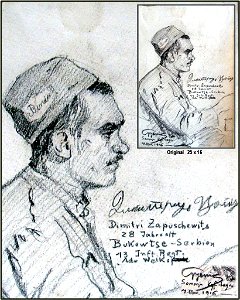 Hans Gyenis, Porträtzeichnung Kgf. Dimitri Zapuschewits, März 1916