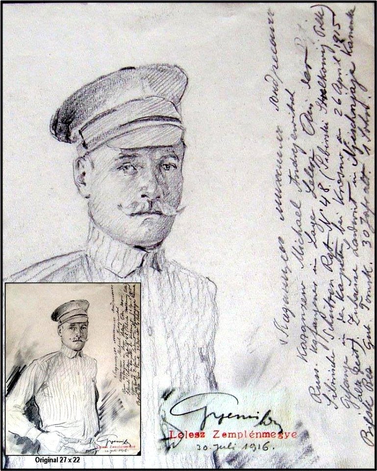 Hans Gyenis, Porträtzeichnung russ.Kgf. Kazanzen Michael Andrejewitsch, Juli 1916