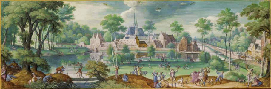 Hans Bol, A hunting party before the Rooklooster near Brussels (cropped)
