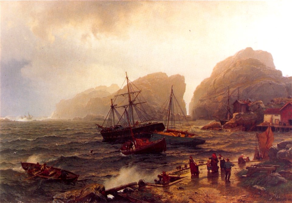 Hans Gude--Nodhavn Ved Norskekysten--1873
