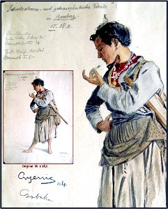 Hans Gyenis, Aquarell, Junge Frau in Csoboka 1904