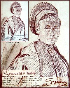 Hans Gyenis, Porträtzeichnung russ.Kgf. Iwan Paramanow, Juli 1915