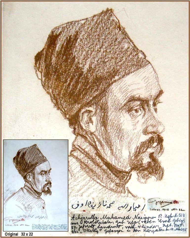 Hans Gyenis, Proträtzeichnung russ.Kgf. Tchjasulla Muhamed Nasipow, Oktober 1916