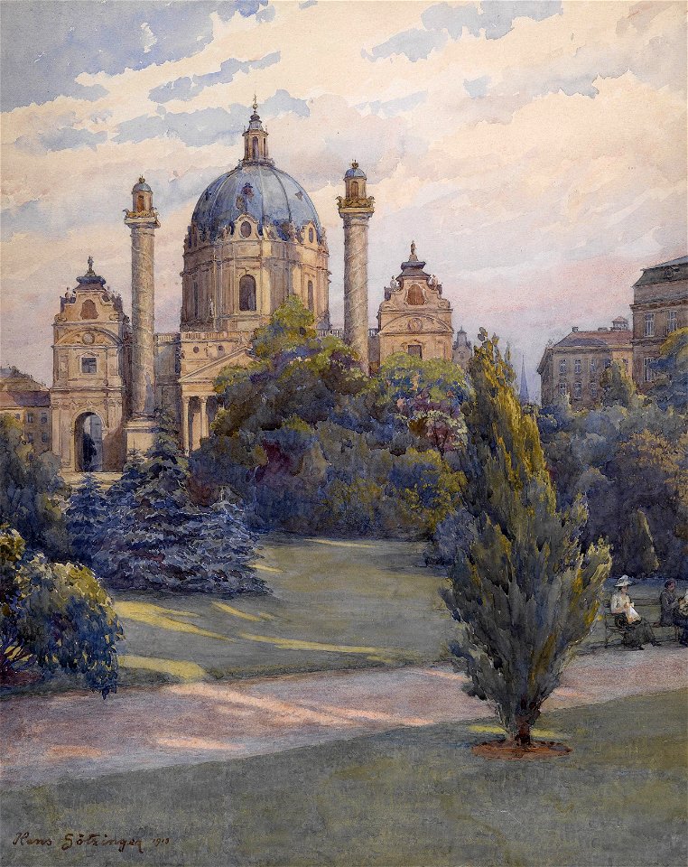 Hans Götzinger Karlsplatz und Karlskirche 1913 Free Stock