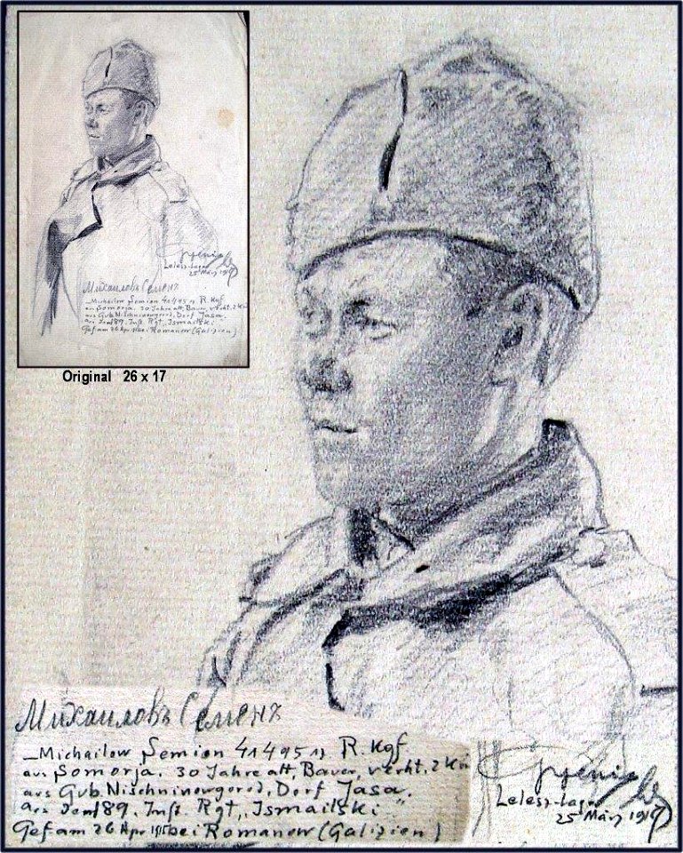 Hans Gyenis, Porträtzeichnung russ.Kgf. Michailow Semion, März 1917
