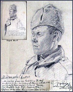 Hans Gyenis, Porträtzeichnung russ.Kgf. Michailow Semion, März 1917