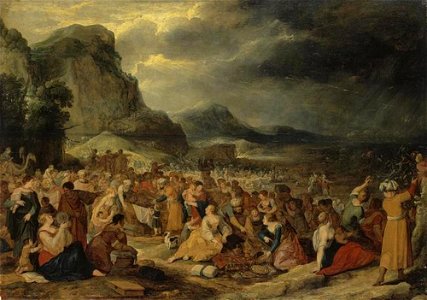 Hans Jordaens (III) - Mozes sluit de wateren over farao en zijn leger na de veilige doortocht door de Rode Zee van de Israelieten (Exodus 14-21) - ГЭ-444 - Hermitage Museum