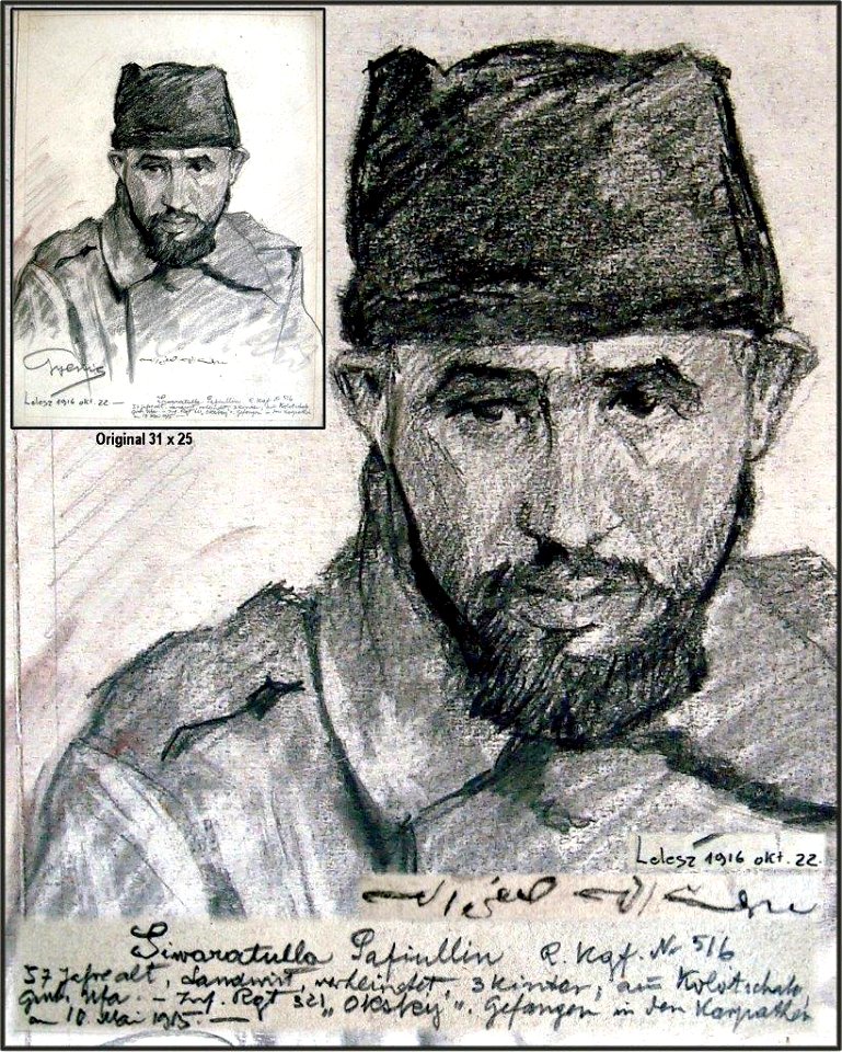 Hans Gyenis, Porträtzeichnung Kgf. Siwavatulla Pafiullin, Oktober 1916