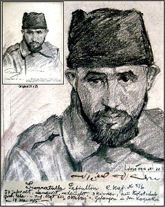 Hans Gyenis, Porträtzeichnung Kgf. Siwavatulla Pafiullin, Oktober 1916