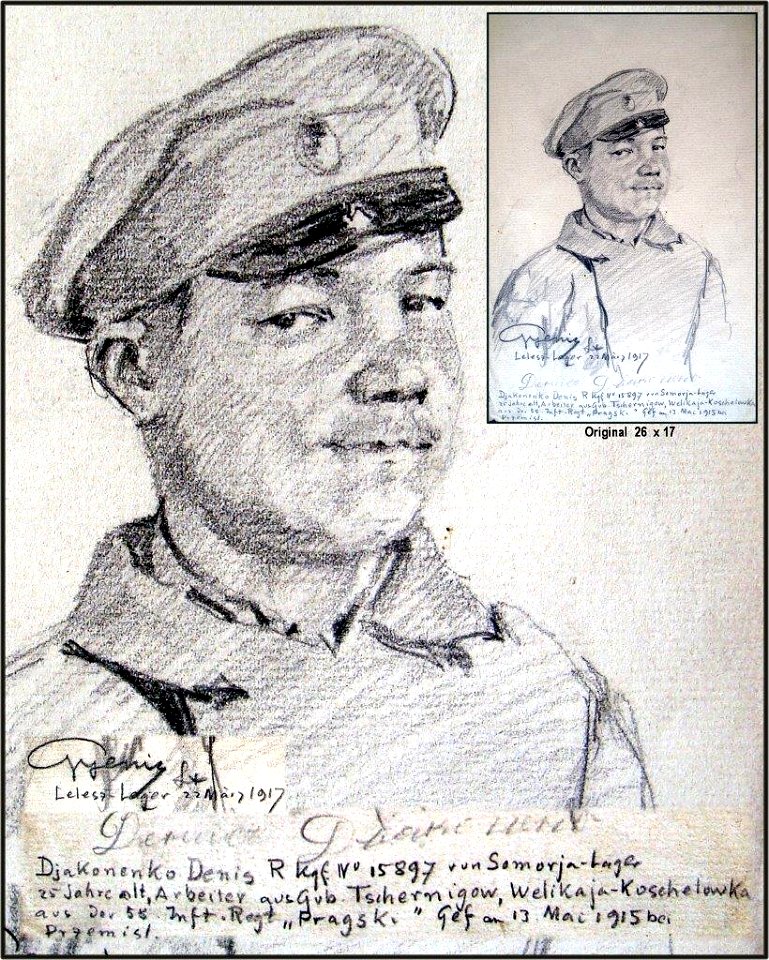 Hans Gyenis, Porträtzeichnung russ.Kgf. Djakonenko Denis, März 1917