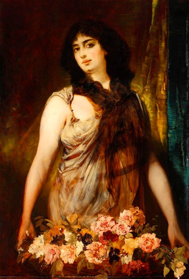 Hans Makart Junge Ägypterin mit Blumen