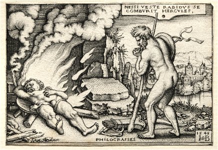 Hans Sebald Beham (German, 1500-1550) - The Labors of Hercules, Hercules on his Pyre - 1950.470 - Cleveland Museum of Art