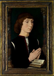Hans Memling - Young Man at Prayer - WGA14850. Free illustration for personal and commercial use.