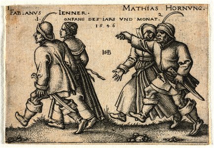 Hans Sebald Beham (German, 1500-1550) - The Peasant Wedding or the Twelve Months, 1-Fabianus Jenner 2-Mathias Hornung - 1950.479.1 - Cleveland Museum of Art