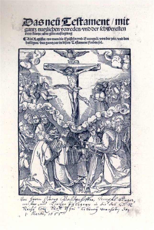 Hans Schäufelein Titelholzschnitt Neues Testament Augsburg 1523 (Isny)