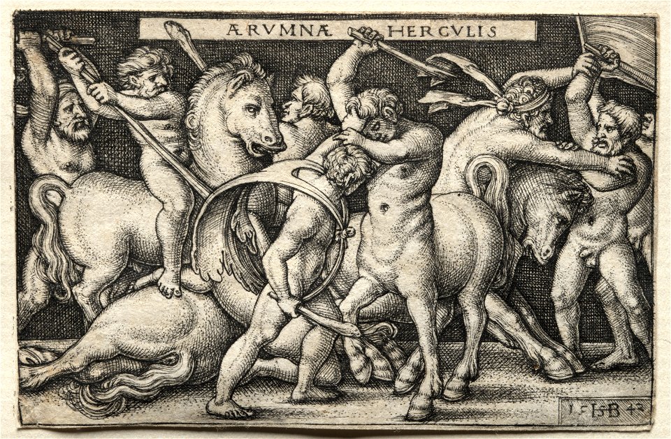Hans Sebald Beham (German, 1500-1550) - The Labors of Hercules, Hercules Defeating the Centaurs - 1950.457 - Cleveland Museum of Art