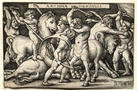 Hans Sebald Beham (German, 1500-1550) - The Labors of Hercules, Hercules Defeating the Centaurs - 1950.457 - Cleveland Museum of Art