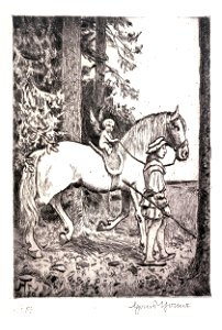 Hans Thoma - Ein Engel auf dem Pferd eines Landknechts