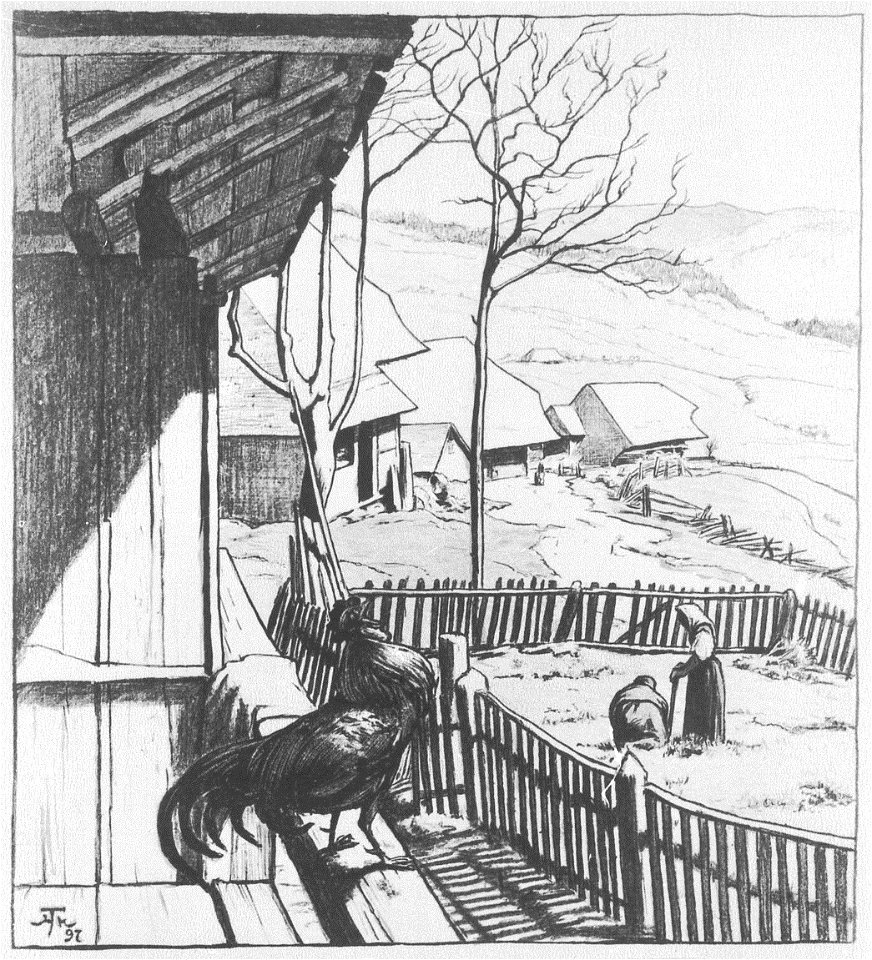 Hans Thoma - Landschaft mit krähendem Hahn