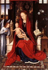 Hans Memling - Virgin Enthroned with Child and Angel - WGA14913. Free illustration for personal and commercial use.