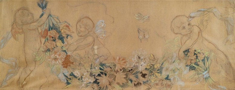 Hans Thoma Putti mit Blumengirlande