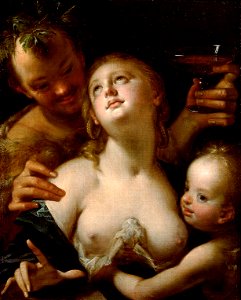 Hans von Aachen - Bacchus, Venus and Amor. Free illustration for personal and commercial use.