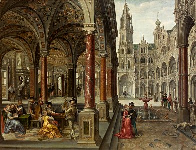 Hans Vredeman de Vries, , Kunsthistorisches Museum Wien, Gemäldegalerie - Palastarchitektur mit Musizierenden - GG 2336 - Kunsthistorisches Museum