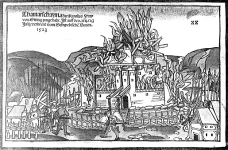 Hans Wandereisen - Brand von Tagmersheim (Hozschnitt 1523) sw