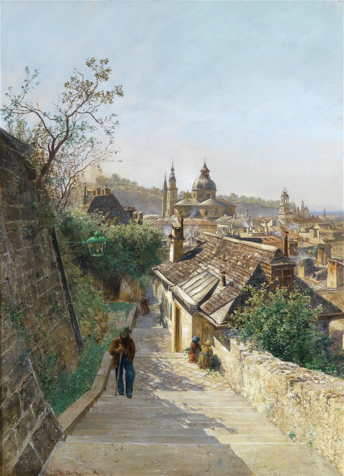 Hans Witt Blick auf die Salzburger Altstadt von der Nonnbergstiege 1890
