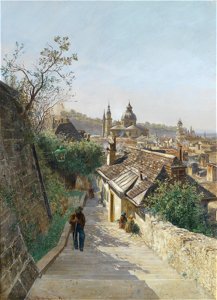 Hans Witt Blick auf die Salzburger Altstadt von der Nonnbergstiege 1890