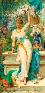 Hans Zatzka - A young beauty surrounded by floral tendrils