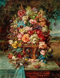 Hans Zatzka Blumenstillleben mit Blaumeise