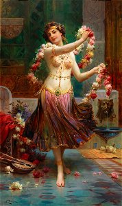 Hans Zatzka - An Oriental beauty with roses