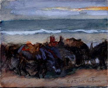 Hans von Faber du Faur Gesattelte Esel am Strand