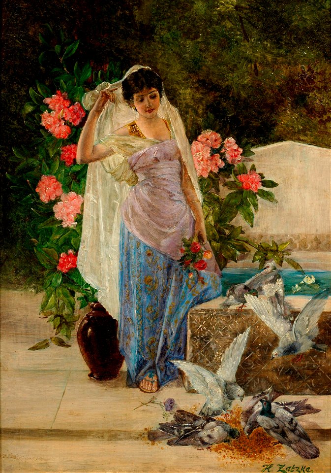Hans Zatzka - Mädchen beim Taubenfüttern