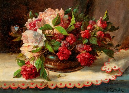 Hans Zatzka - Roses and Butterfly