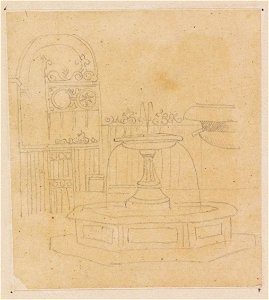 Ingres - MI.867.4483, Une fontaine devant une grille en fer forgé