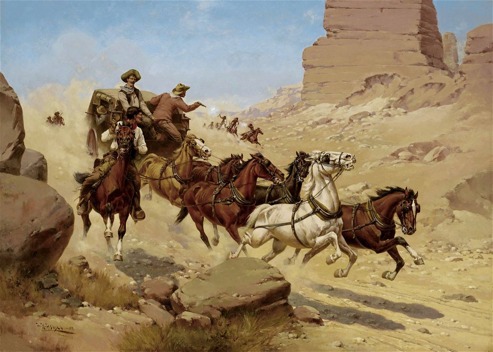 Attack on the Stagecoach by Herman Wendleborg Hansen, 1908