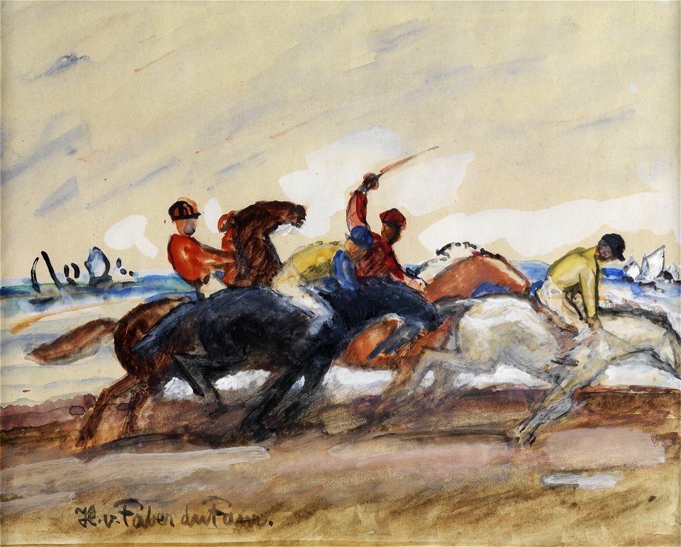 Hans von Faber du Faur Jockeys bei einem Rennen